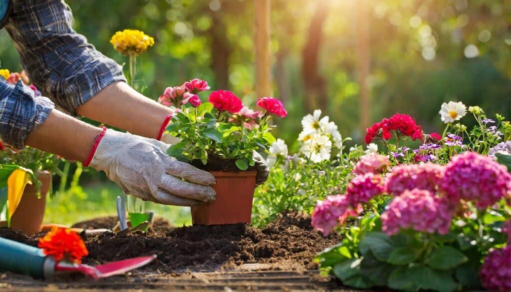 planting flowers in garden